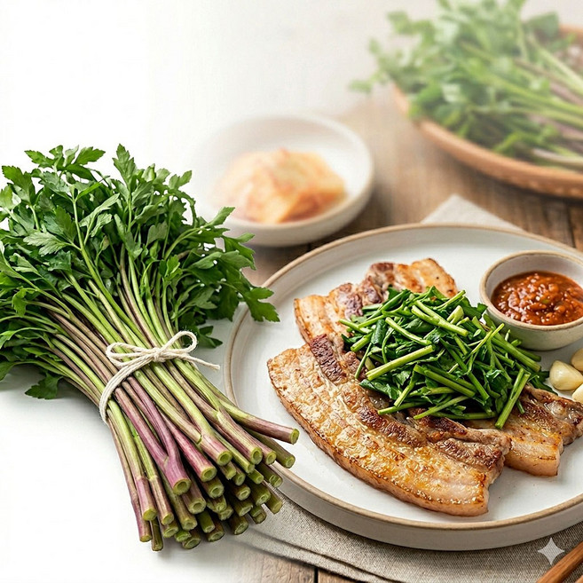 (산지직송 4kg) 청도 한재로 초벌 미나리 4kg (삼겹살 봄나물 햇미나리), 4박스, 1kg