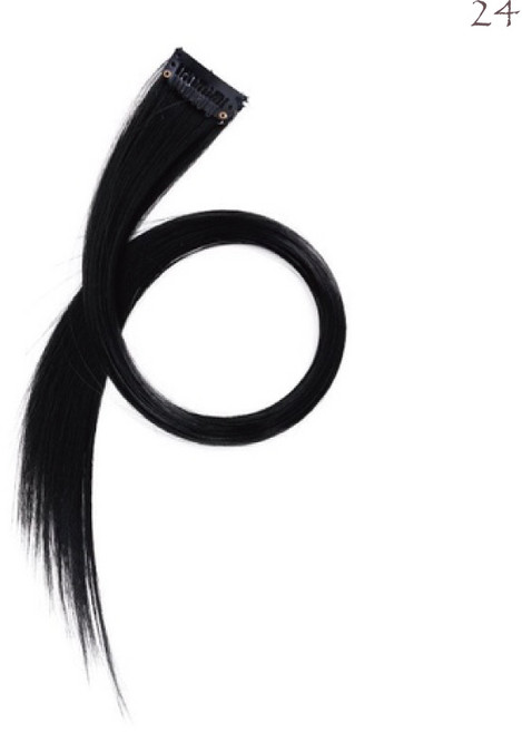 夾式挑染髮片 仿真髮漸層炫彩漂染螢光繽紛髮片, 24-黑色 直髮, 1個