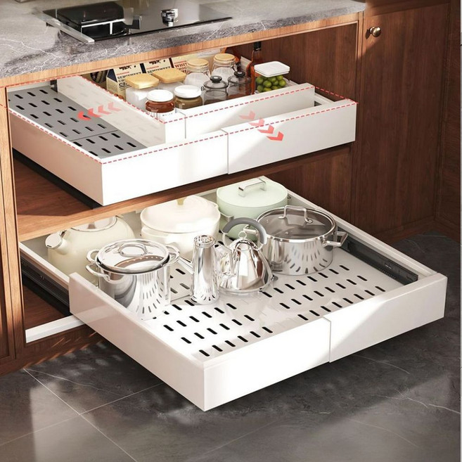 딥포유 무타공 가로세로 길이조절 서랍형 슬라이딩 주방 선반, 1개, 화이트