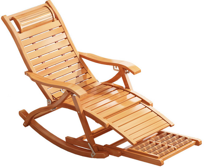 舒窩家居 竹木躺椅 五檔可調節 折疊按摩搖椅, 加寬加厚-原木色-【加長款】配墊, 1件