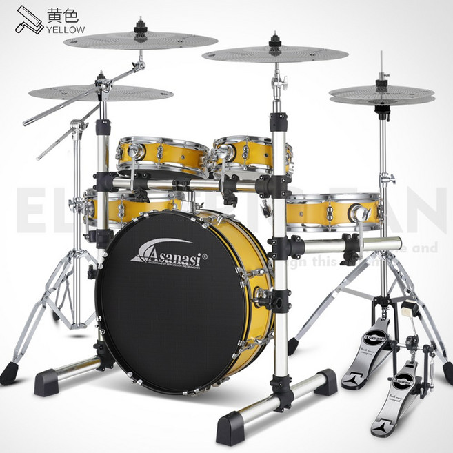 ASANASI 휴대용 버스킹 5드럼 레드 3심벌 세트 콤팩, 1개, 노란색 드럼 4 빅 R