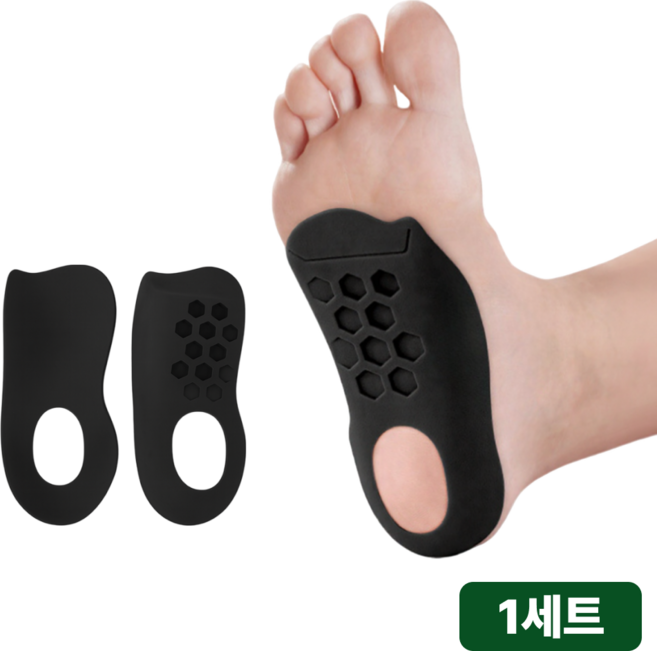 비바케어 아치 보조 기능성 발편한 깔창 패드, 1세트, 블랙