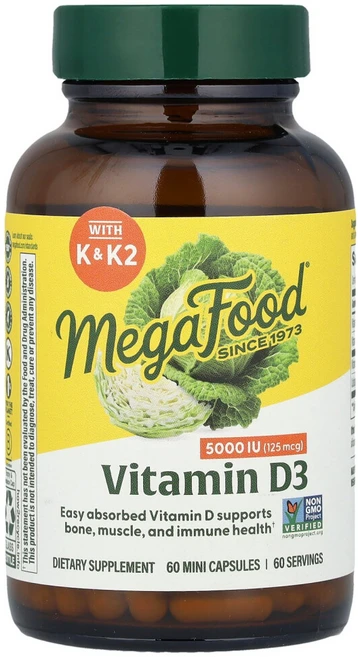 메가푸드 비타민D3 125mcg(5000IU) 미니 캡슐 60정, MGF10438 - 쿠팡