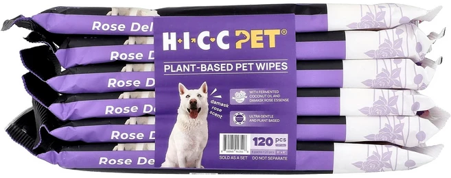 HICC 펫 식물성 애완동물 물티슈 강아지 & 고양이용 다마스크 로즈 향 6팩 (팩당 20매) HIC-91351 - 쿠팡
