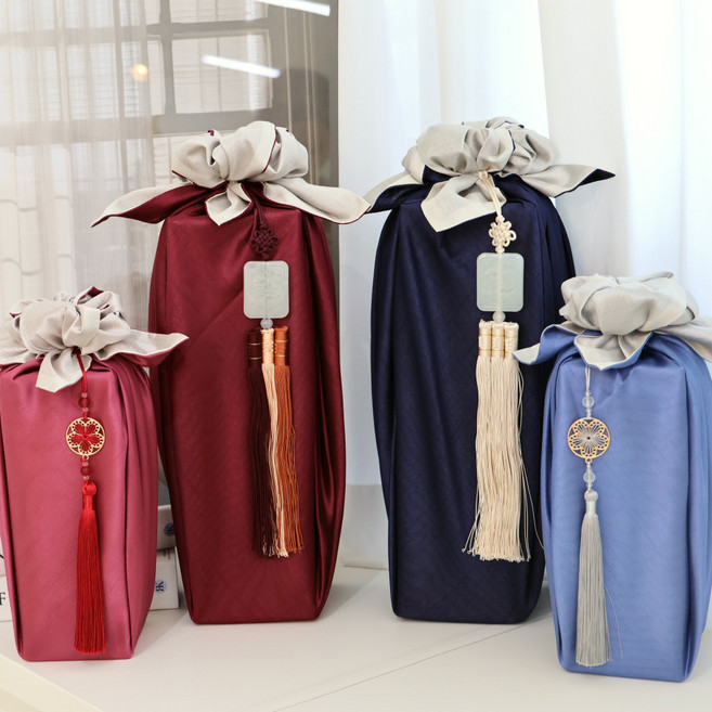 인삼꽃주 포장 보자기 인삼주 전통주 인삼 담금주 만들기 키트 상견례선물 슬러브 겹보자기, 1개, 고급 딥레드