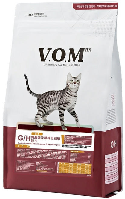 VOM 貓胃腸道及纖維低過敏處方飼料 G/H 貓糧 呵護敏感腸胃 改善便秘, 1.4kg, 1個, 飲食（維持體重）