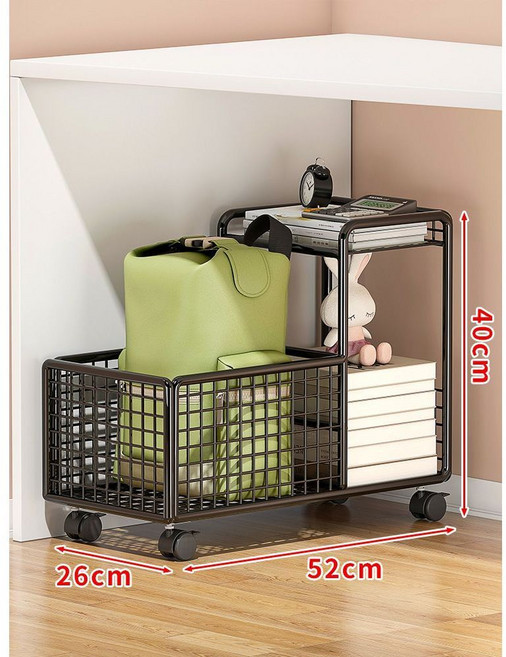책상밑수납 선반 철제 책꽂이 이동식 보관함 다용도 수납 소품 정리함 가방 2단 D. 블랙