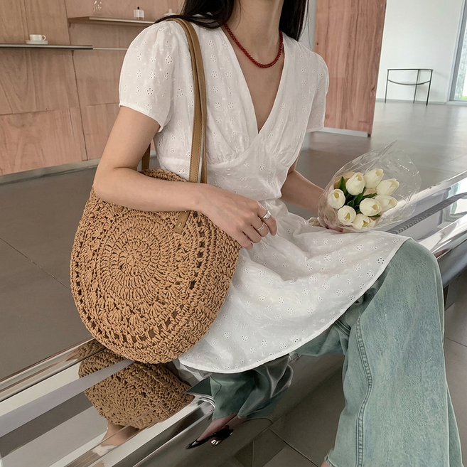 제이바바 라운드 왕골 라탄가방