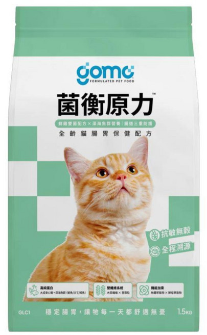 GOMO PET FOOD 菌衡原力 全齡貓腸胃保健配方, 鮮雞雙菌 + 鯡魚, 1.5kg, 1袋