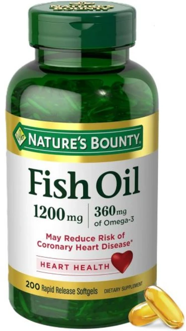 Natures Bounty Fish Oil 1200 mg 트윈팩 오메가 3 EPA DHA로 심장 건강 지원 360개의 급속 방출 소프트젤, 200개 - 쿠팡