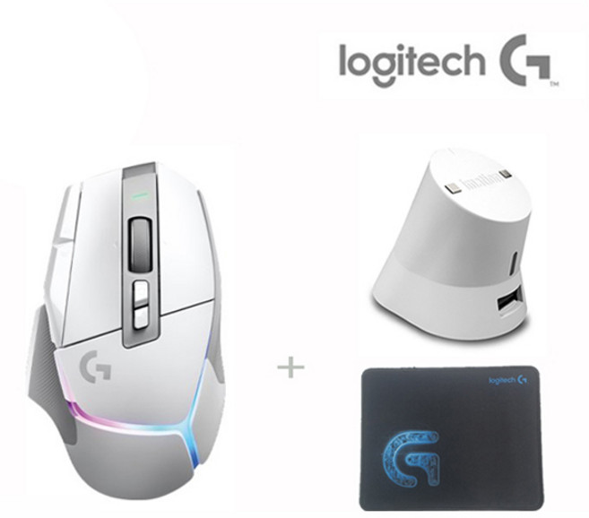 로지텍코리아 (정품) 로지텍 G502 X PLUS 무선 게이밍 마우스 + G 로그 마우스 패드, 화이트+화이트충전독+G로그마우스패드