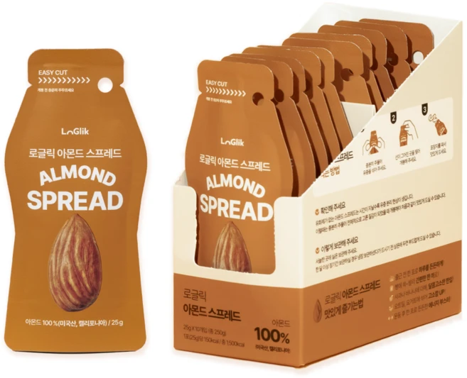 로글릭 매일먹는 아몬드버터 100% 무설탕 무첨가 스틱 스프레드 잼, 1박스, 250g - 쿠팡