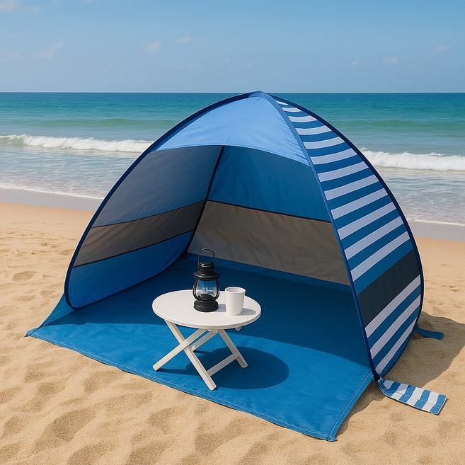 썬픽 원터치 그늘막 텐트 대형(3~4)인용 + 고정핀 가방, 스트라이프-네이비
