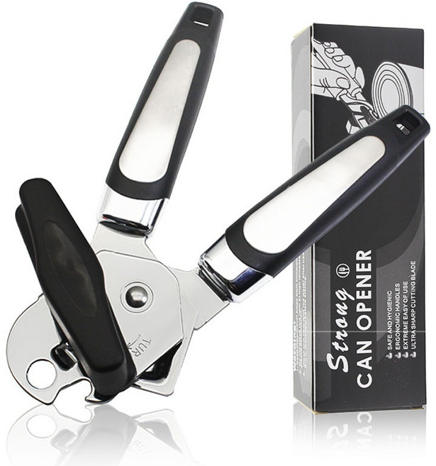 통조림따개 자동 캔오프너 + 병따개, 1개, 블랙 핸들