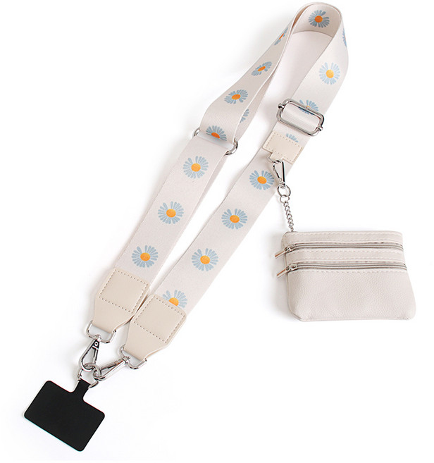 제로아 넓은끈 길이조절 목걸이형 핸드폰스트랩 파우치세트, 1개, 화이트 데이지