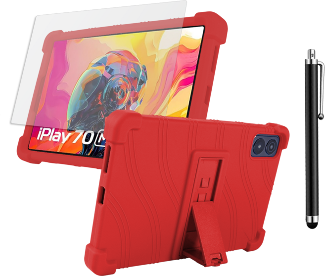 ALLDOCUBE Iplay70 Mini Ultra 거치대 범퍼 케이스 + 저반사 매트 필름 + 터치펜, RED, 1세트