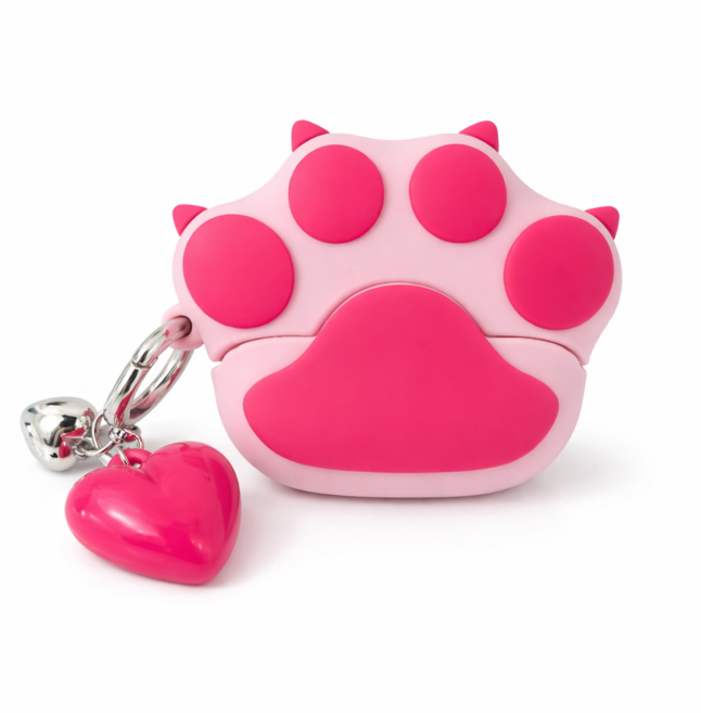 젤리냥 발바닥 갤럭시 버즈3(프로 FE) 케이스 + 핫핑크 하트키링, 1개, 분홍냥, 갤럭시버즈3(프로,FE)공용