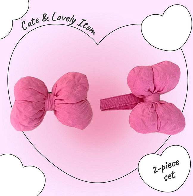 [MSMULTIVERSE] 러블리룩 귀여운 통통 리본 포인트 헤어 머리핀 머리끈 세트