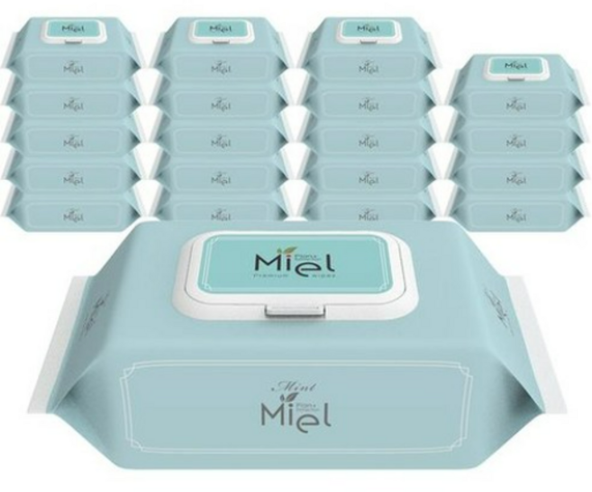 미엘 민트 물티슈 캡형 35평량, 35g, 100매, 24개