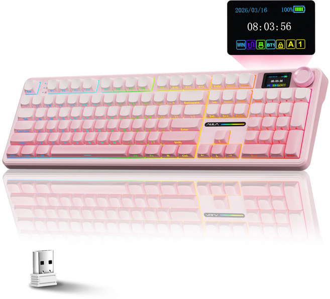 AULA 유선/무선 독립 키보드 LEOBOG 기계식 키보드, F108Pro그라데이션 파우더, RGB 무선
