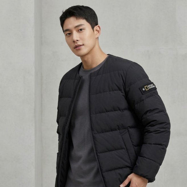 내셔널지오그래픽 점퍼 헤론 U넥 와펜 경량 구스다운 점퍼 BLACK