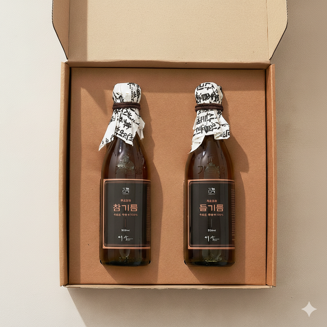 이삭방앗간 수입산 저온압착 참기름 + 들기름 350ml 2구 선물세트, 1개