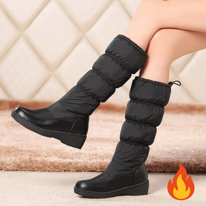 지디오 여성 기모 패딩 부츠 4.5cm 통굽 니하이 스트링 겨울 방한 퀼팅 스노우 워커 여자 신발