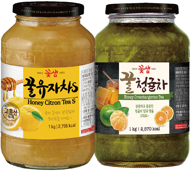 꽃샘 꿀유자차 + 꿀청귤차, 1세트, 2개입, 1kg