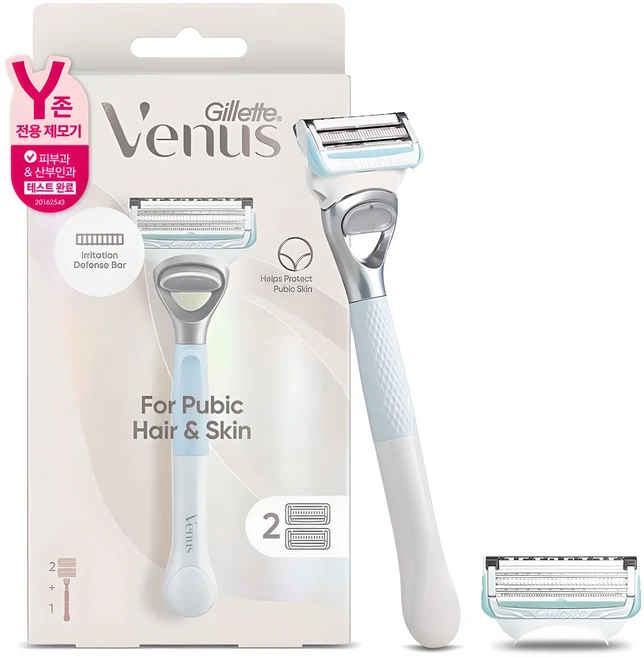 Venus 정품 Y존 제모 셀프케어 여성용면도기 핸들 + 면도날 2p 세트, 1개입, 1개 - 쿠팡
