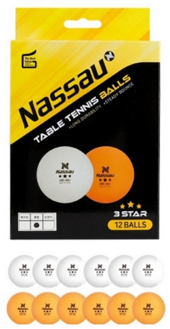나사레 3성 12개입 탁구공 연습용탁구공 흰색 오렌지, 혼합, 1개