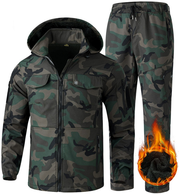[ANYOU] 겨울 남성 방풍 방수 기모 보온 상하 세트 방한복 웜 아웃도어 카무플라주세트 작업복