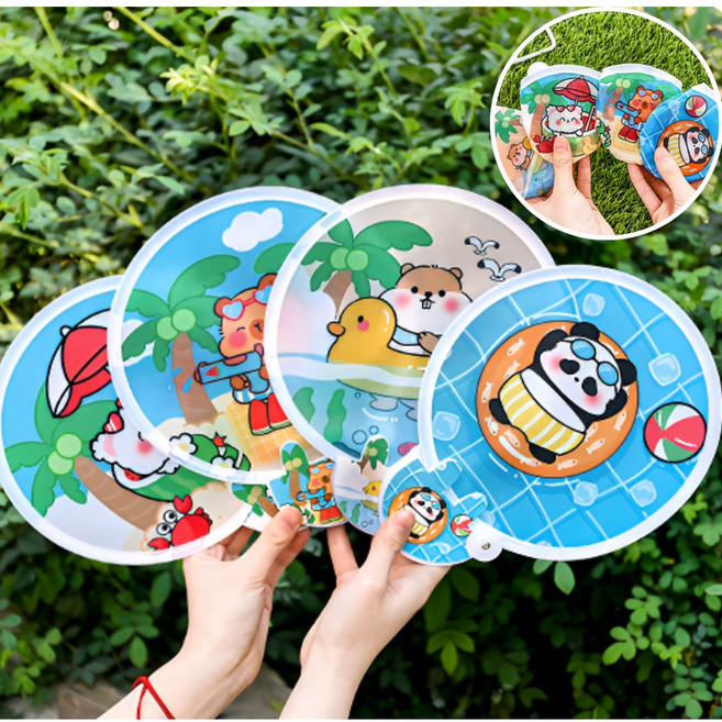 [강력탄성]웰로비 포켓부채 원터치부채 접이식부채 카피바라부채 미니휴대용 4개세트, 1세트, 여름캐릭터부채4개