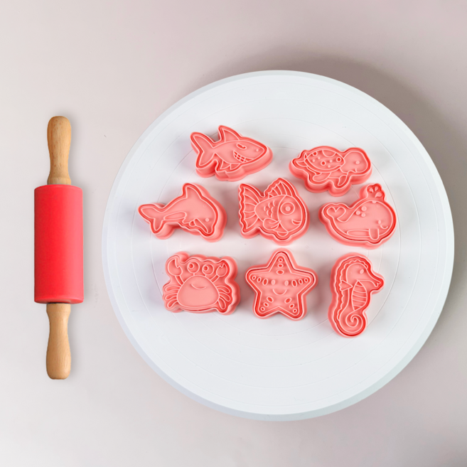 캐롯캐롯 바다생물 쿠키틀 클레이몰드 베이킹도구 8종 (밀대 증정), 핑크, 1개