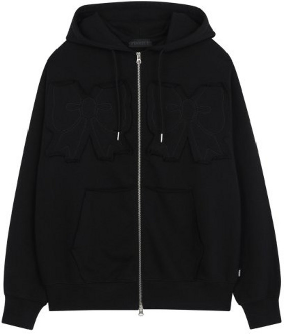 YOUHEE RIBBON HOOD ZIP-UP BLACK
