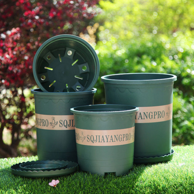 대형화분 플라스틱화분 거실 인테리어 슬릿화분 모스그린 원형 받침대포함, 블랙