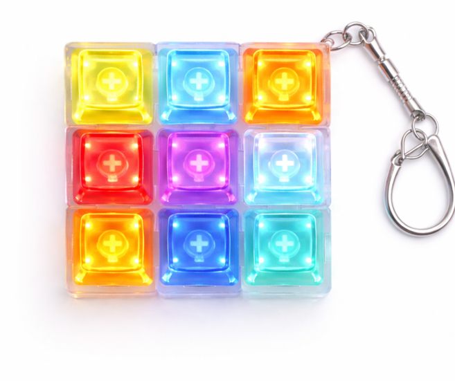 키플릭 테트리스 LED 딸깍이 키캡 키링 9구 키보드 클리커, 레인보우, 딸깍이9구