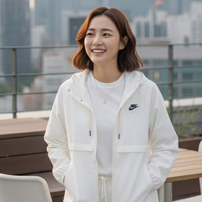 나이키 여성용 스포츠웨어 에센셜 리펠 우븐 후디 재킷 바람막이 DM6180-100 (화이트/메쉬안감)