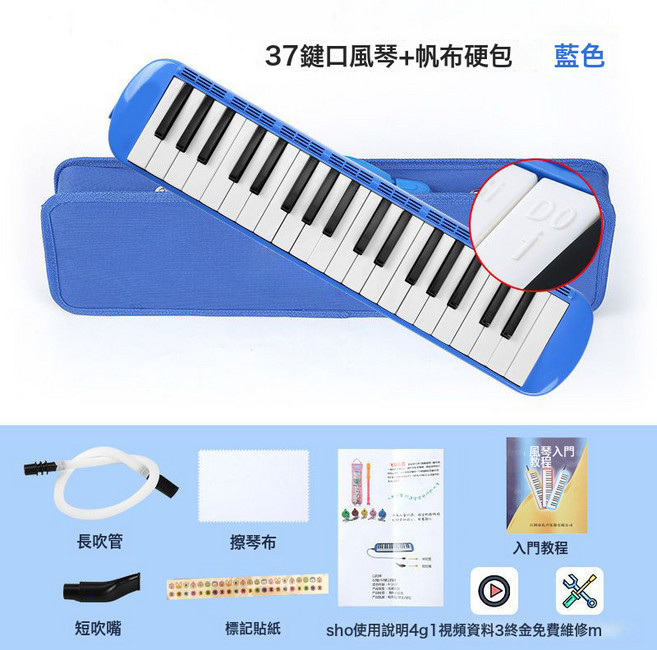 DHS 口風琴 兒童樂器 學生音樂課練習用, 1個, 37鍵硬包藍色