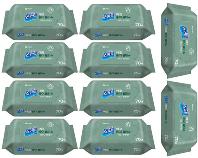 국산 종이물티슈 70매 10개세트 생분해 펄프 대용량, 70개입, 10개