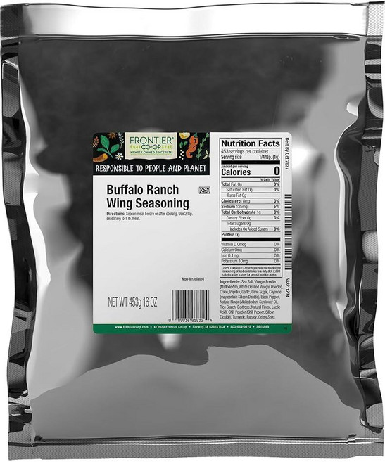 Frontier Co-op Buffalo Ranch Wing Seasoning 1lb Bulk Bag - Tangy and Spicy Blend with Cayenne Gar, Frontier Co-op Buffalo Ranch W
