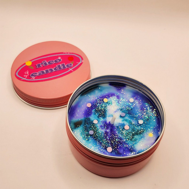 리코캔들 시그니처 원형 틴케이스 밀키웨이 천연소이 캔들 선물 세트 특별한날 주문즉시제작 (러브스펠), 밀키웨이 엣 나잇, 러브스펠, 밀키웨이 엣 나잇