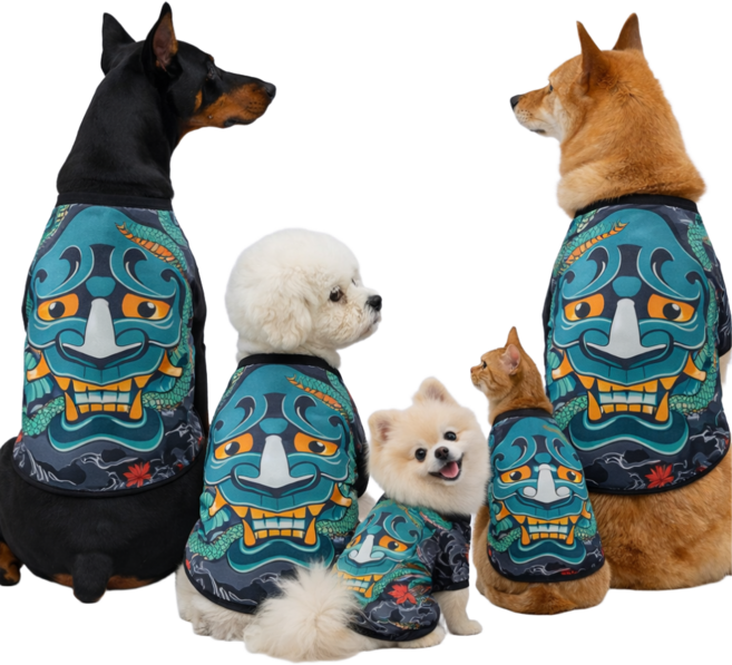 휘뚜마뚜 강아지 이레즈미 반려동물 타투 문신 이벤트옷, 1개, 블랙