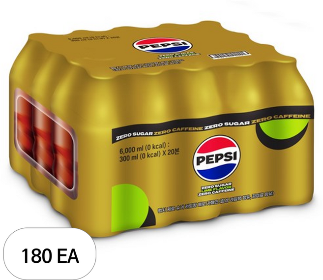 펩시 제로슈거 라임향 제로카페인 무라벨, 180개, 300ml