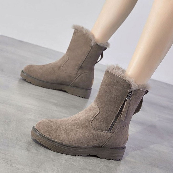 besteffie 앵클부츠 겨울 스웨이드 옆 지퍼 털부츠 앵글부츠 인조퍼 여성신발 스노우부츠 플랫신발 방한화 미끄럼방지 여성슈즈 C88