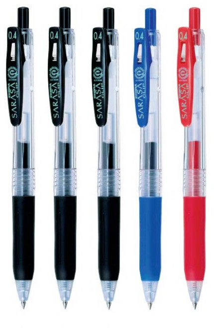 사라사 클립 중성펜 JJS15 0.4mm, 5개 혼합 (흑3청1적1), 1세트