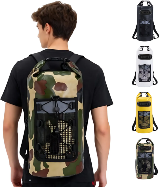 보르미쥬 드라이백 방수가방 스트링 매쉬 포켓 10L 20L 30L, 카모