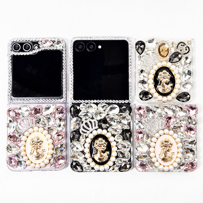 뉴욕마켓 z플립7 큐빅 데코덴 파츠 큐빅 보석 왕관 휴대폰 케이스