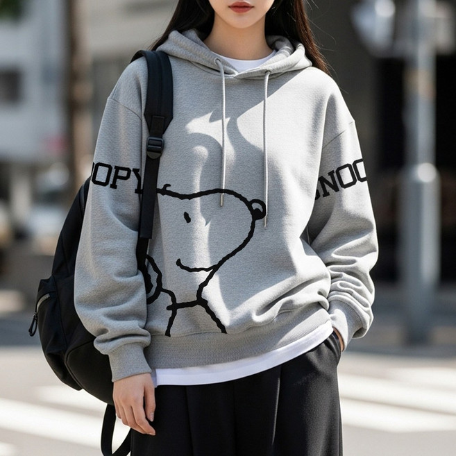 엠제이스타 피너츠 방긋 스누피 쭈리 오버핏 후드티 남녀공용 빅사이즈 M~2XL