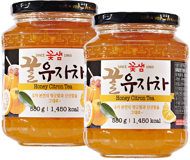 꽃샘 꿀유자차, 580g, 2개, 580g, 1개입