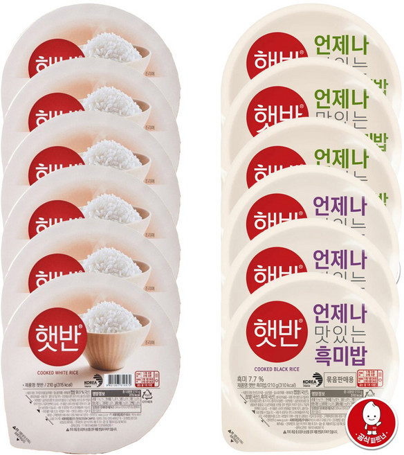 햇반 210g 3종 12개입(백미 6 + 흑미 3 + 발아현미 3), 1세트